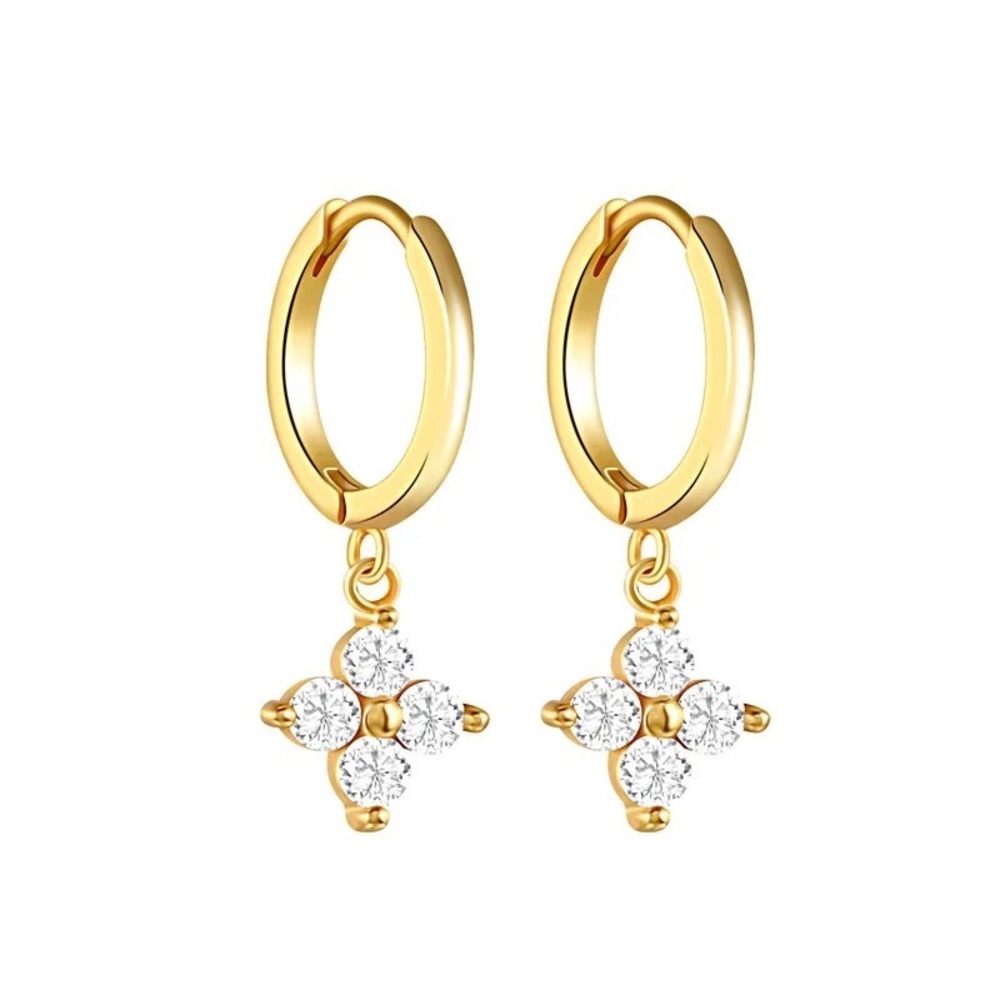 NEW 925 Silver 18k Gold Coveted Huggie Earrings with Dangle!